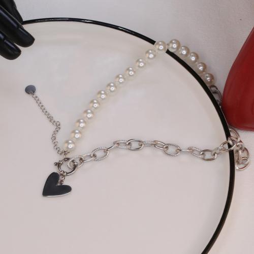 Stainless Steel Jewelry Necklace 304 Stainless Steel with ABS Plastic Pearl & Acrylic plated fashion jewelry & for woman white Length Approx 41 cm Sold By PC