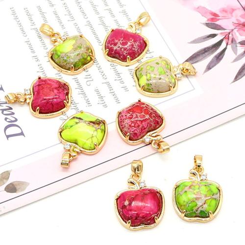 Imperial Jasper Hängen, Mässing, med Impression Jasper, Apple, plated, DIY, fler färger för val, nickel, bly och kadmium gratis, 16x20mm, Säljs av PC