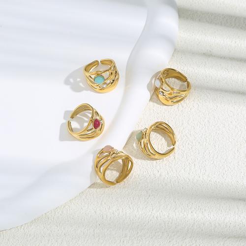 Rhinestone-Edelstahl -Finger-Ring, 304 Edelstahl, mit Edelstein, goldfarben plattiert, Modeschmuck & mit Strass, goldfarben, verkauft von PC