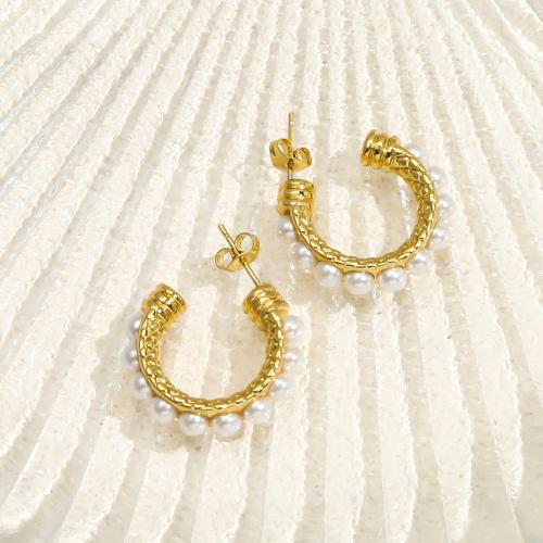 Cruach dhosmálta Graí Earrings, 304 Cruach dhosmálta, le Pearl Plaisteacha, dath an óir plated, jewelry faisin, órga, Díolta De réir Péire
