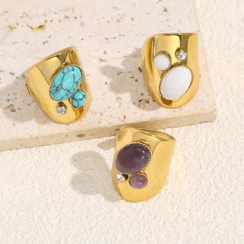Rhinestone-Edelstahl -Finger-Ring, 304 Edelstahl, mit Edelstein, goldfarben plattiert, Modeschmuck & mit Strass, goldfarben, verkauft von PC