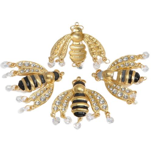 Roestvrij staal Animal Hangers, 304 roestvrij staal, Honingbij, gold plated, DIY & glazuur & met strass, gouden, 10pC's/Bag, Verkocht door Bag
