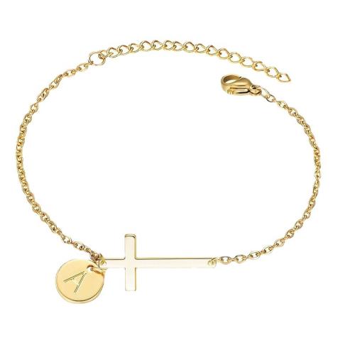 Mässing Armband, Flat Round, guldfärg pläterade, olika stilar för val & med bokstaven mönster & för kvinna, Längd Ca 6-8 inch, Säljs av PC