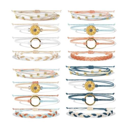 alliage de zinc Set de bracelet, avec corde de cire, Chrysamthemum, fait à la main, multicouche & Style bohème & unisexe & émail, plus de couleurs à choisir, Longueur Environ 6-10 pouce, Vendu par fixé