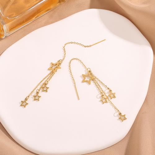304 roestvrij staal Drop Earring, Ster, gold plated, voor vrouw & hol, 100mm, Verkocht door pair