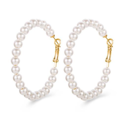 Plastic Pearl Hoop Earring, med Zinc Alloy, forskellige stilarter for valg & for kvinde, 60mm, Solgt af par