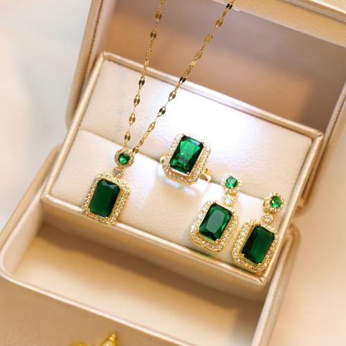 Cink Alloy Nakit Set, s Staklo, Geometrijski uzorak, zlatna boja pozlaćen, različitih stilova za izbor & za žene & s Rhinestone, Prodano By PC