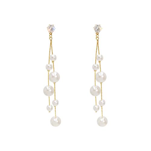 Plastové Pearl Střapec Náušnice, s Zinek, barva pozlacený, pro ženy & s drahokamu, 100mm, Prodáno By Pair