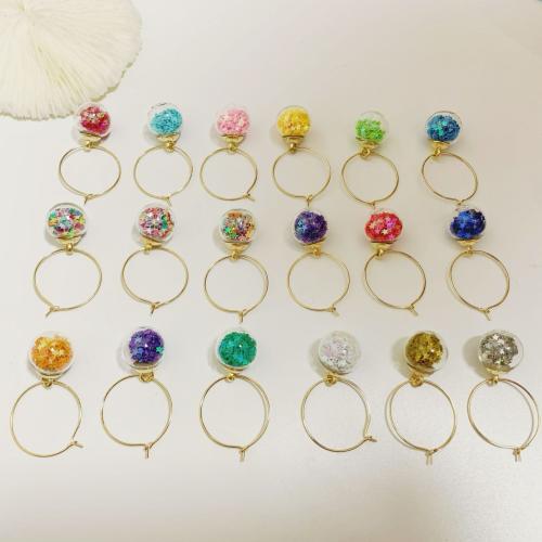 Glas Tropfen Ohrring, mit Pailletten & Zinklegierung, rund, Modeschmuck & für Frau, keine, earring length 40-60mm, verkauft von Paar