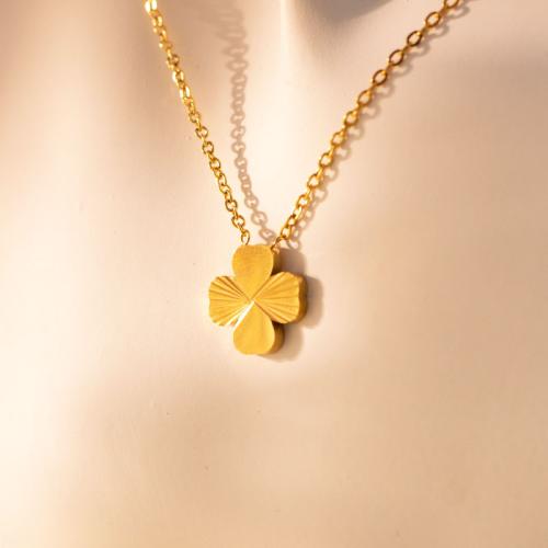 Titanium Steel Κολιέ, Four Leaf Clover, χρώμα επίχρυσο, οβάλ αλυσίδα & για τη γυναίκα, Μήκος Περίπου 16-20 inch, Sold Με PC