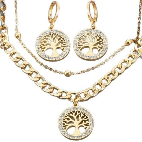 Zink Alloy Jewelry Sets, mode smycken & för kvinna & med strass, gyllene, Säljs av PC
