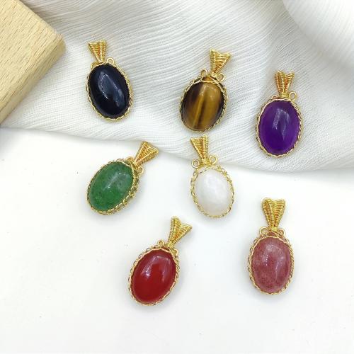 Gemstone Přívěsky Šperky, Drahokam, s Mosaz, elipsa, DIY, více barev na výběr, 30x15x8mm, Prodáno By PC