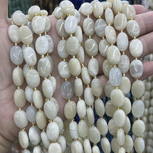 Moonstone Beads, Månesten, ellipse, du kan DIY, hvid, 10x14mm, Solgt Per Ca. 38 cm Strand