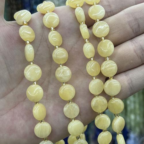 Jade Gyöngyök, Pale Brown Jade, lemez, DIY, sárga, 10mm, Naponta eladott Kb 38 cm Strand