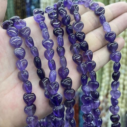 Naturalnych Koraliki ametyst, Serce, DIY, fioletowy, 10mm, sprzedawane na około 38 cm Strand