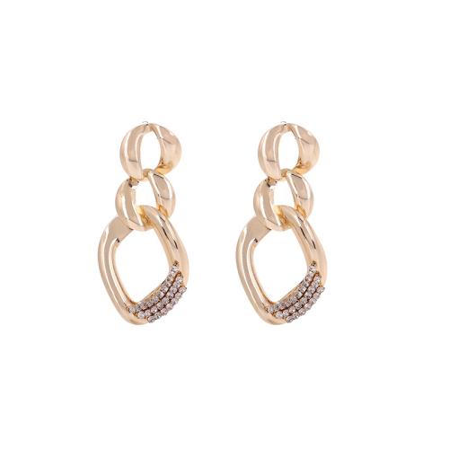 aleación de zinc Pendientes con Colgantes, Patrón Geométrico, chapado en color dorado, para mujer & con diamantes de imitación & hueco, earring length 60-70mm, Vendido por Par