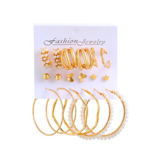 aleación de zinc Aretes, con resina & Perlas plásticas, chapado, diferentes estilos para la opción & para mujer, earring length 20-60mm, Vendido por Set
