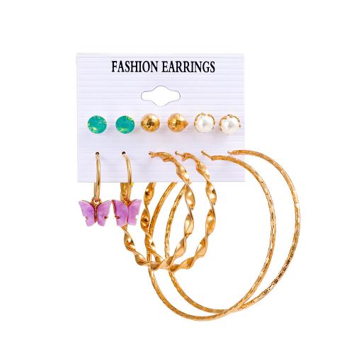 alliage de zinc Boucles d'oreilles, avec résine & perle de plastique, plaqué de couleur d'or KC, styles différents pour le choix & pour femme & avec strass, earring length 4-60mm, Vendu par fixé