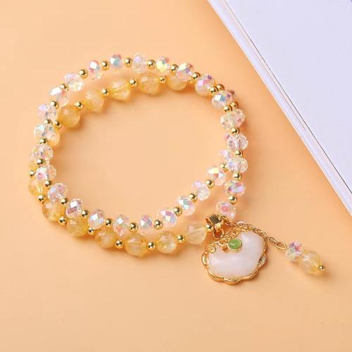 Rutilated Quartz Bracelet with Crystal & Zinc Alloy Double Layer & for woman handmade Approx 12-16 Inch  Sold By PC