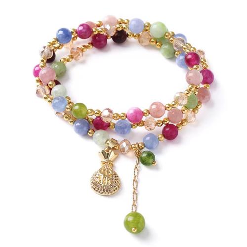 turmalina pulseira, with cristal & liga de zinco, feito à mão, elástico & para mulher, multi colorido, comprimento Aprox 18-24 inchaltura, vendido por PC