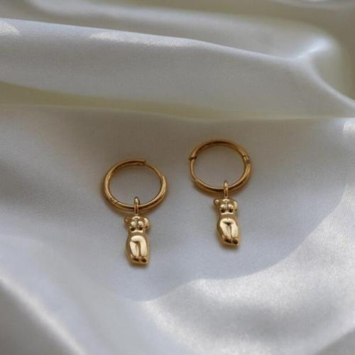 Acier inoxydable 316 Boucles d'oreilles pendantes Hoop Huggie, Placage de couleur d'or, bijoux de mode & pour femme, 20x40mm, Vendu par paire