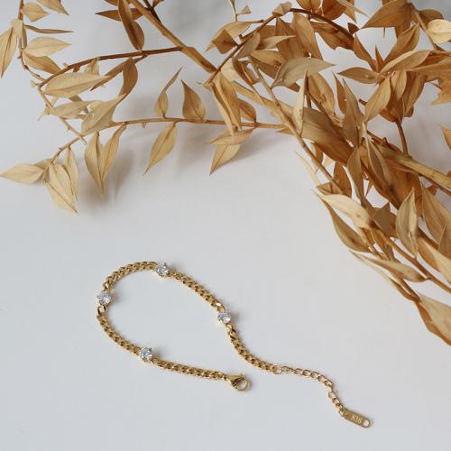 Titanstahl Armband, goldfarben plattiert, für Frau & mit Strass, Länge ca. 6-8 ZollInch, verkauft von PC