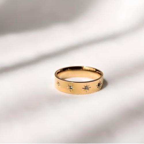 304 nehrđajućeg čelika Finger Ring, zlatna boja pozlaćen, različite veličine za izbor & za žene & s Rhinestone, Veličina:6-8, Prodano By PC