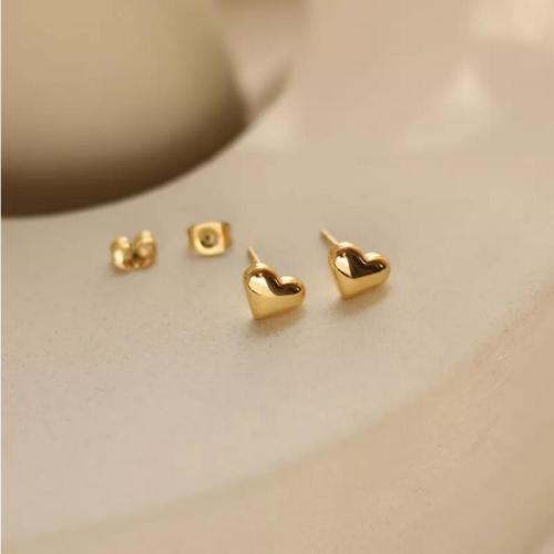 304 rustfrit stål Stud Earring, Heart, guldfarve belagt, mode smykker & for kvinde, 10mm, Solgt af par