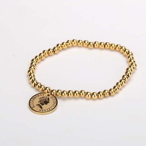 Titantium acciaio braccialetto, Cerchio piatto, placcato color oro, Ball chain & per la donna, Lunghezza Appross. 6-8 pollice, Venduto da PC