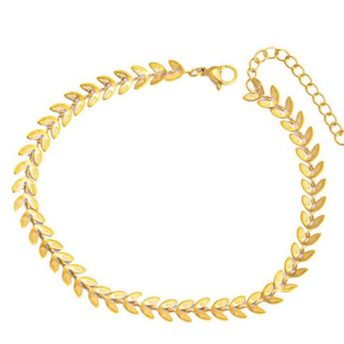  Titanium Steel Anklet fashion jewelry & for woman gold color plated Wheat Approx 8-10 Inch  Sold By PC