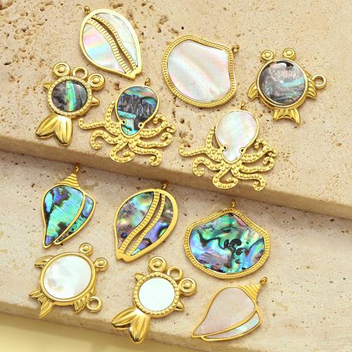 Stainless Steel Pendants 304 Stainless Steel with Shell gold color plated DIY & enamel Sold By Bag