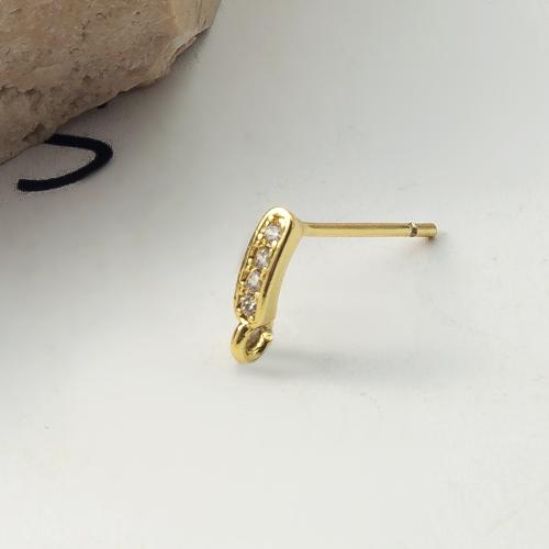 Messing Earring Drop Component, forgyldt, mode smykker & Micro Pave cubic zirconia, guld, nikkel, bly & cadmium fri, 14.35x2.30x9.30mm, Solgt af PC