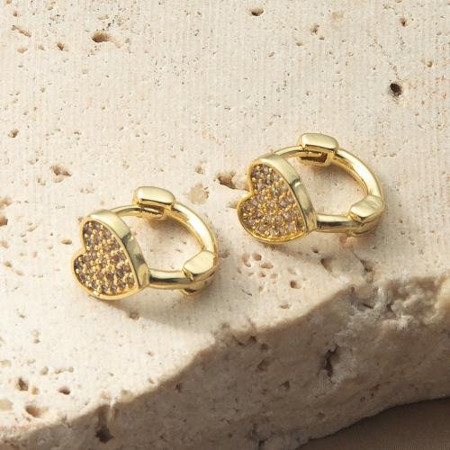 Brass Leverback Earring Heart plated fashion jewelry & with rhinestone nickel lead & cadmium free Sold By Pair