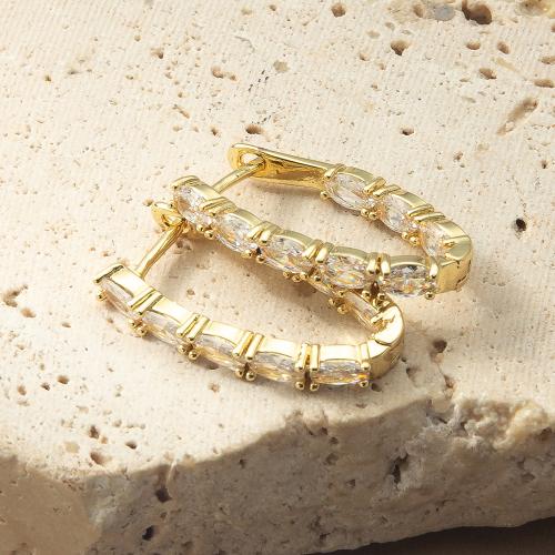 Laiton Leverback boucle d'oreille, Placage, bijoux de mode & pavé de micro zircon, Or, protéger l'environnement, sans nickel, plomb et cadmium, 15.13x3.30x26.90mm, Vendu par paire