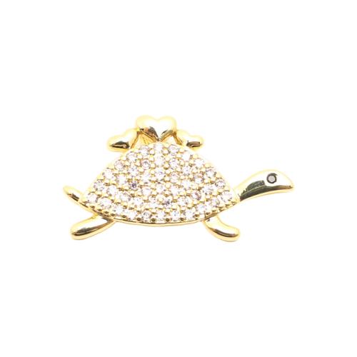 Messing hanger met micro-paved kubieke zirconia's, Zeeschildpad, DIY & micro pave zirconia, gouden, 12x21x4mm, Verkocht door PC