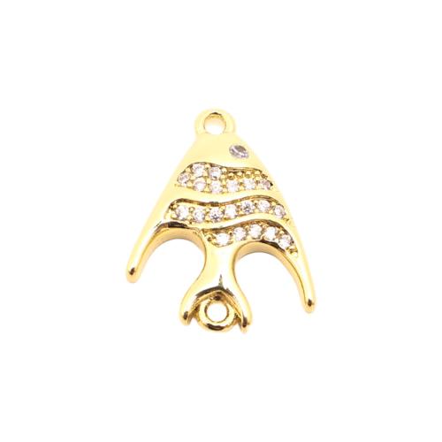 Messing hanger met micro-paved kubieke zirconia's, Vis, DIY & micro pave zirconia, gouden, 17x12x2mm, Verkocht door PC