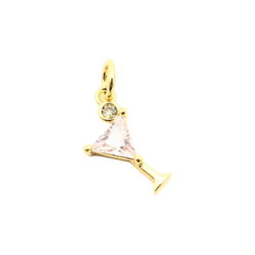 Messing hanger met micro-paved kubieke zirconia's, met Cubic Zirconia, Beker, DIY, gouden, 14x9x3mm, Verkocht door PC