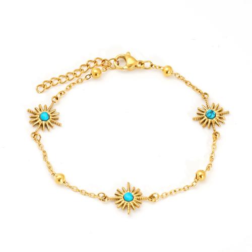 Jewelry Cruach dhosmálta Bracelet, 304 Cruach dhosmálta, le turquoise & Ciúbach Zirconia, 18K ór plátáilte, jewelry faisin & stíleanna éagsúla do rogha & do bhean, Díolta De réir PC