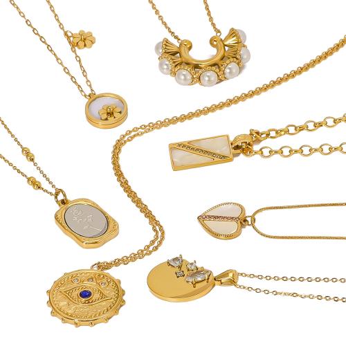 Stainless Steel korut kaulakoru, 304 Stainless Steel, kanssa Muovi Pearl, päällystetty, muoti korut & eri tyylejä valinta & naiselle, kultainen, Myymät PC