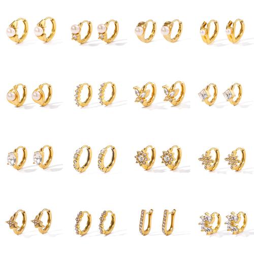 Stainless Steel Lever Terug Earring, 304 roestvrij staal, met Cubic Zirconia & Plastic Pearl, 18K verguld, mode sieraden & verschillende stijlen voor de keuze & voor vrouw, Verkocht door pair