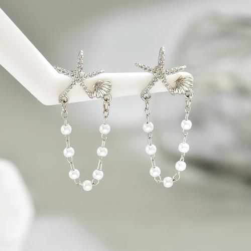 Fashion Fringe Boucles d'oreilles, laiton, avec Shell Pearl, bijoux de mode & pour femme, plus de couleurs à choisir, Vendu par paire