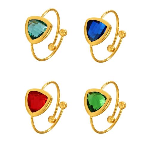Stainless Steel Finger Ring 304 Stainless Steel with Glass Stone 18K gold plated fashion jewelry & for woman Sold By PC