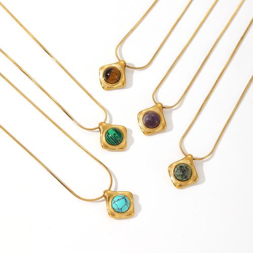Stainless Steel Jewelry Necklace 304 Stainless Steel with Natural Stone 18K gold plated fashion jewelry & for woman Sold By PC