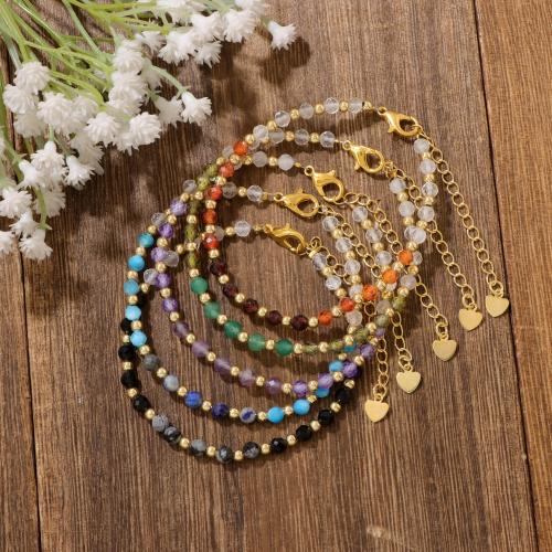 Gemstone Bracelet with Cubic Zirconia & 304 Stainless Steel plated fashion jewelry Sold By Strand
