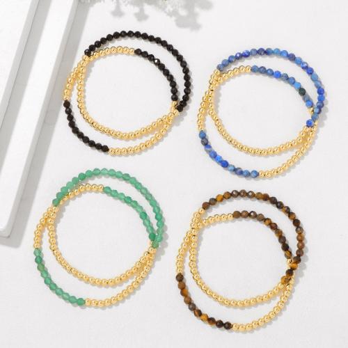 Gemstone Bracelet with Brass plated 2 pieces & fashion jewelry Sold By Pair