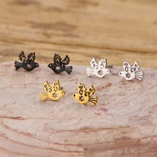 Roestvrij staal Stud Earrings, 304 roestvrij staal, Vogel, plated, mode sieraden, meer kleuren voor de keuze, 12paren/Bag, Verkocht door Bag