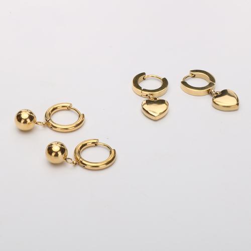 Partículas de acero Huggie Pendiente aro de la gota, chapado en color dorado, diferentes estilos para la opción & para mujer, earring length 20-30mm, Vendido por Par