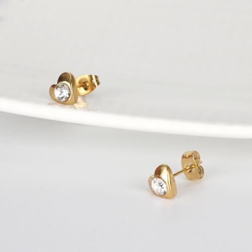 Titanium Stål Stud Earring, guldfarve belagt, forskellige stilarter for valg & Micro Pave cubic zirconia & for kvinde, 10mm, Solgt af par