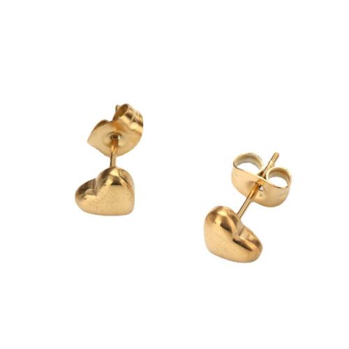 Titanium Stål Stud Earring, Heart, guldfarve belagt, mode smykker & for kvinde, 10mm, Solgt af par