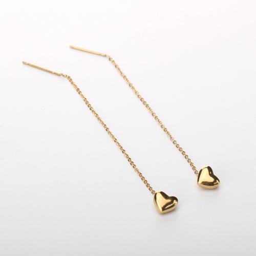 Partículas de acero Pendiente de hilo, Corazón, chapado en color dorado, Joyería & para mujer, earring length 40-60mm, Vendido por Par